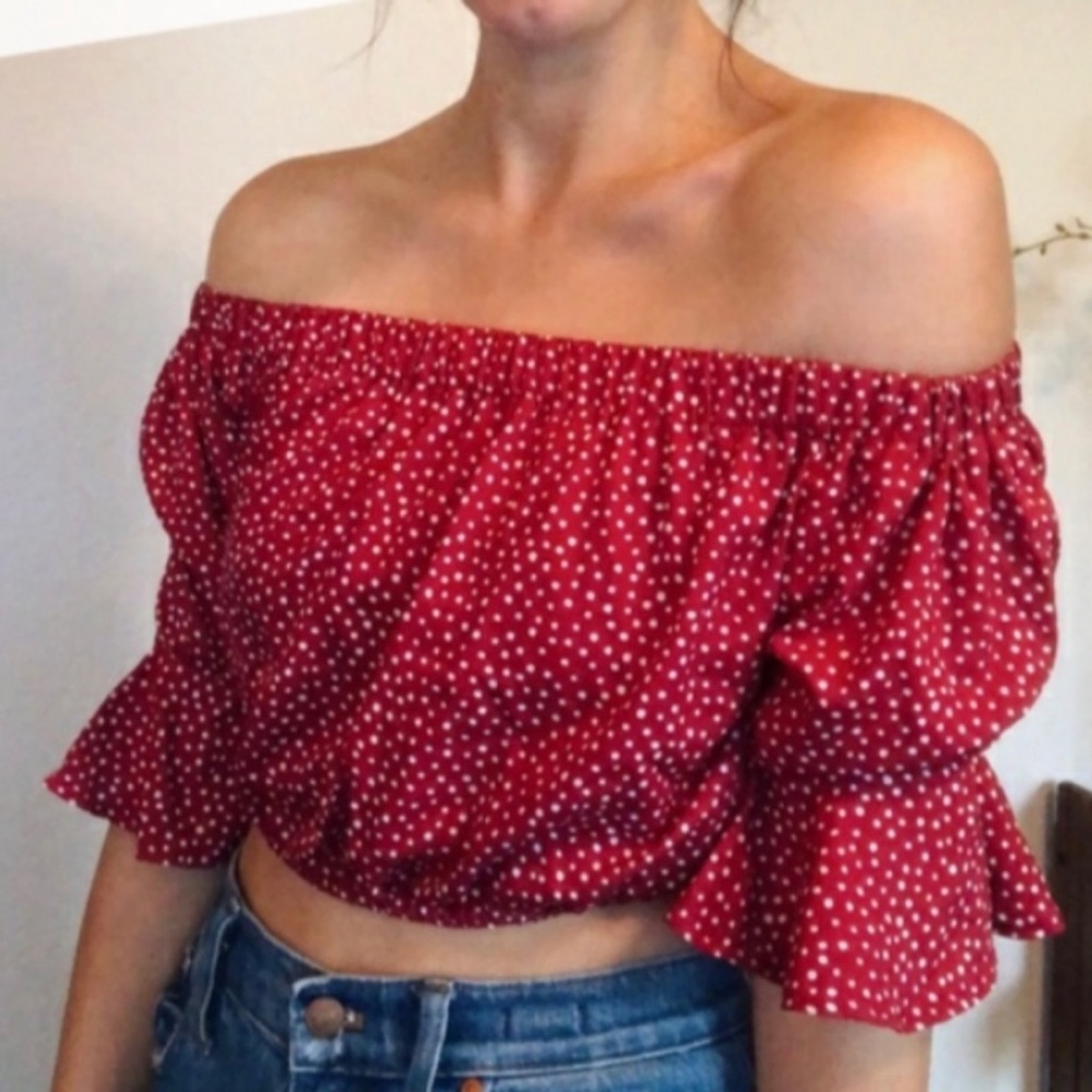 boohoo Red Polka Dot Ruffle Crop Top Size US 6